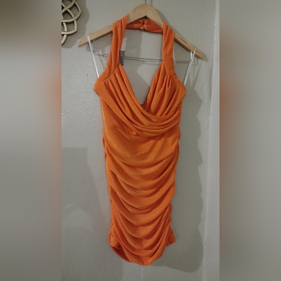 SHEIN BAE Halter Neck Backless Ruched Bodycon Dress - Picture 6 of 9